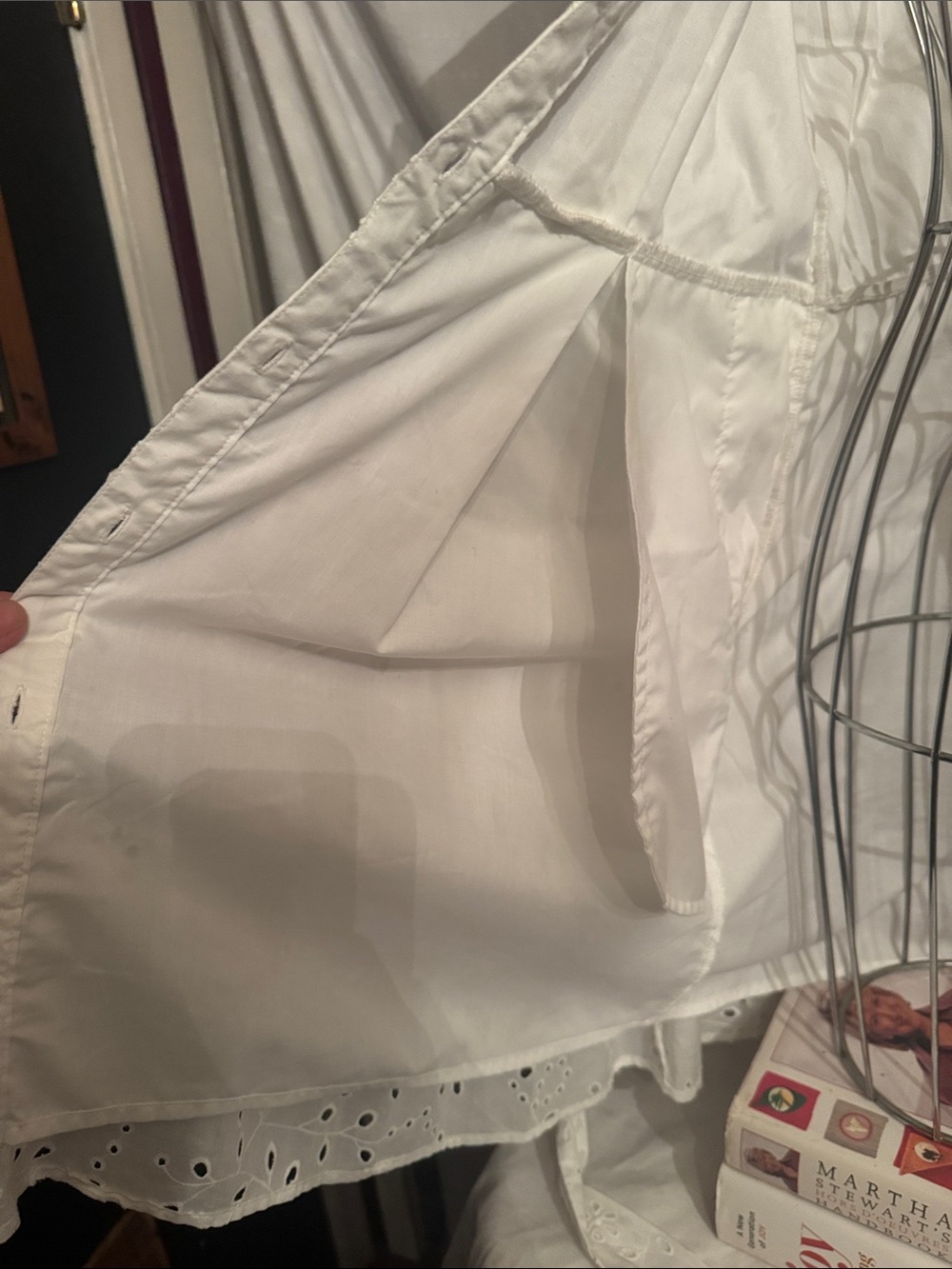 White Eyelet Fully Lined Dummer Dress with Tie at Waist and Pockets - Picture 6 of 8